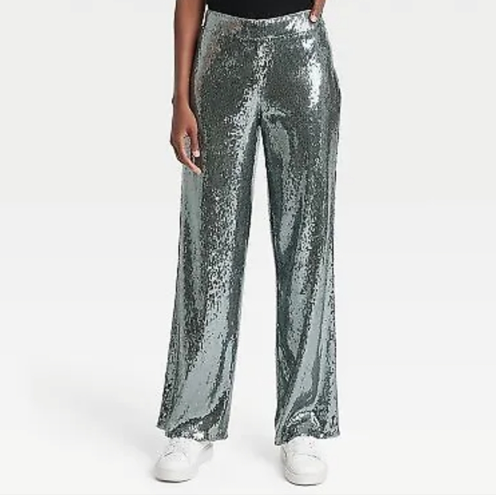 NWT A New Day Silver Sequin Trouser  Pants Size 4